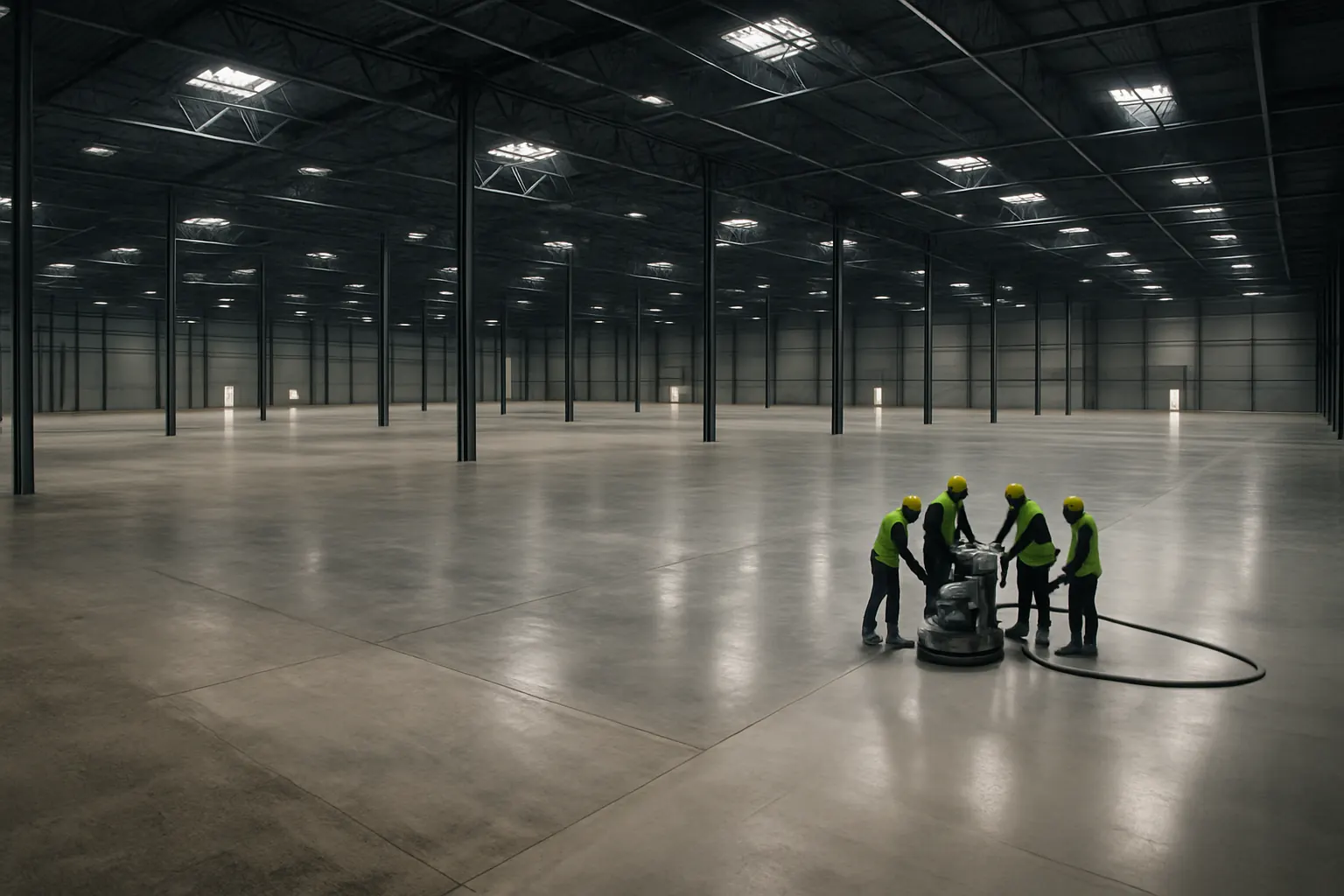 Large industrial floor being prepared showing scale of work