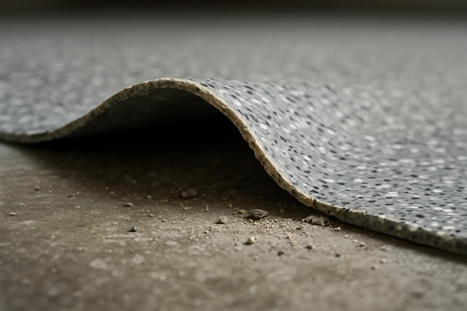 Close-up of epoxy coating delaminating from concrete