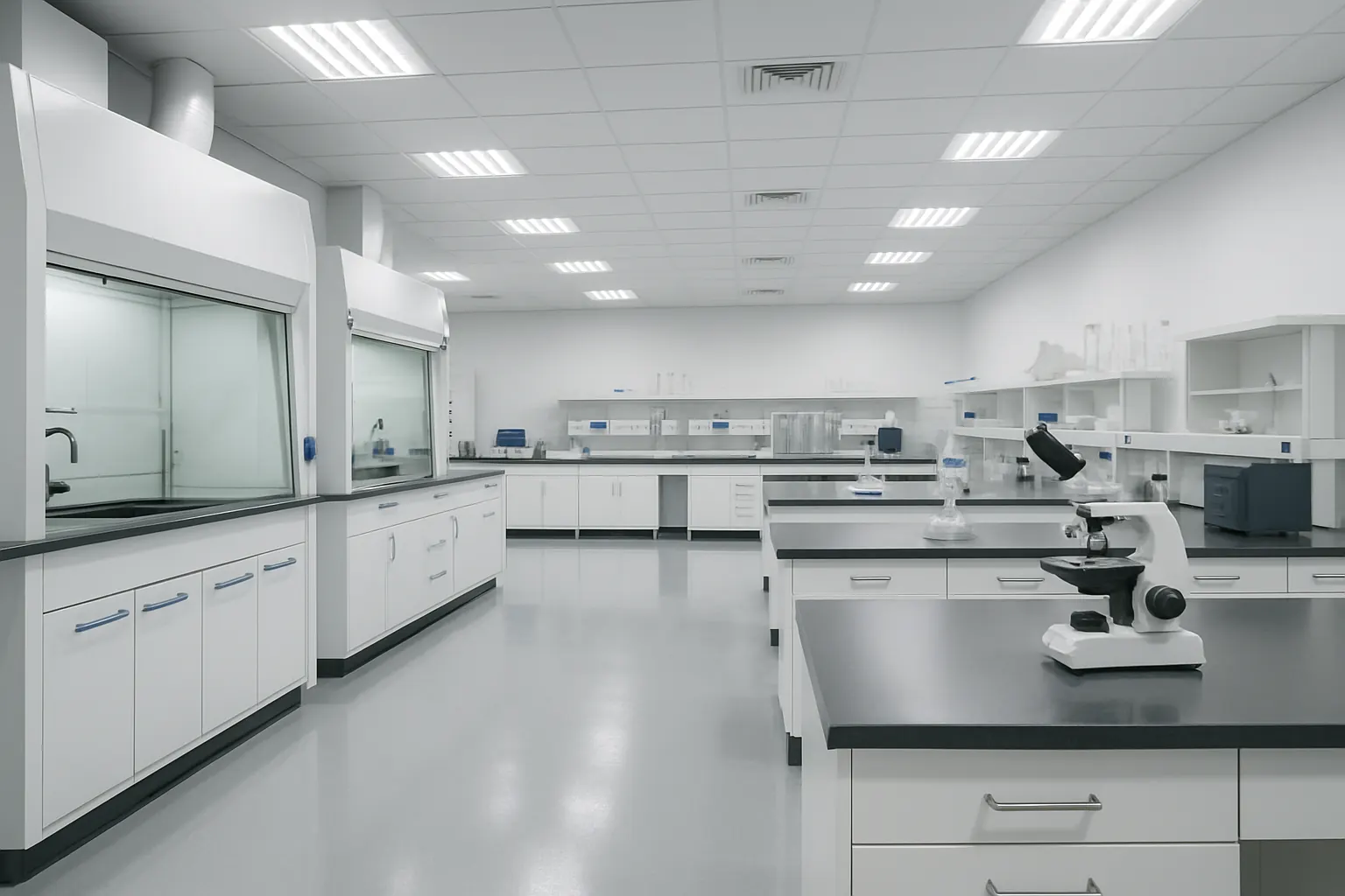 Seamless chemical-resistant epoxy floor in a research laboratory