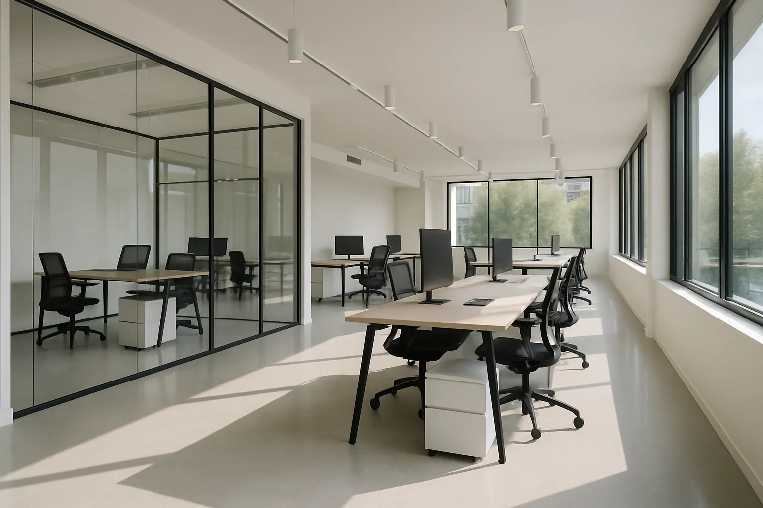 Polished decorative epoxy floor in a modern commercial office